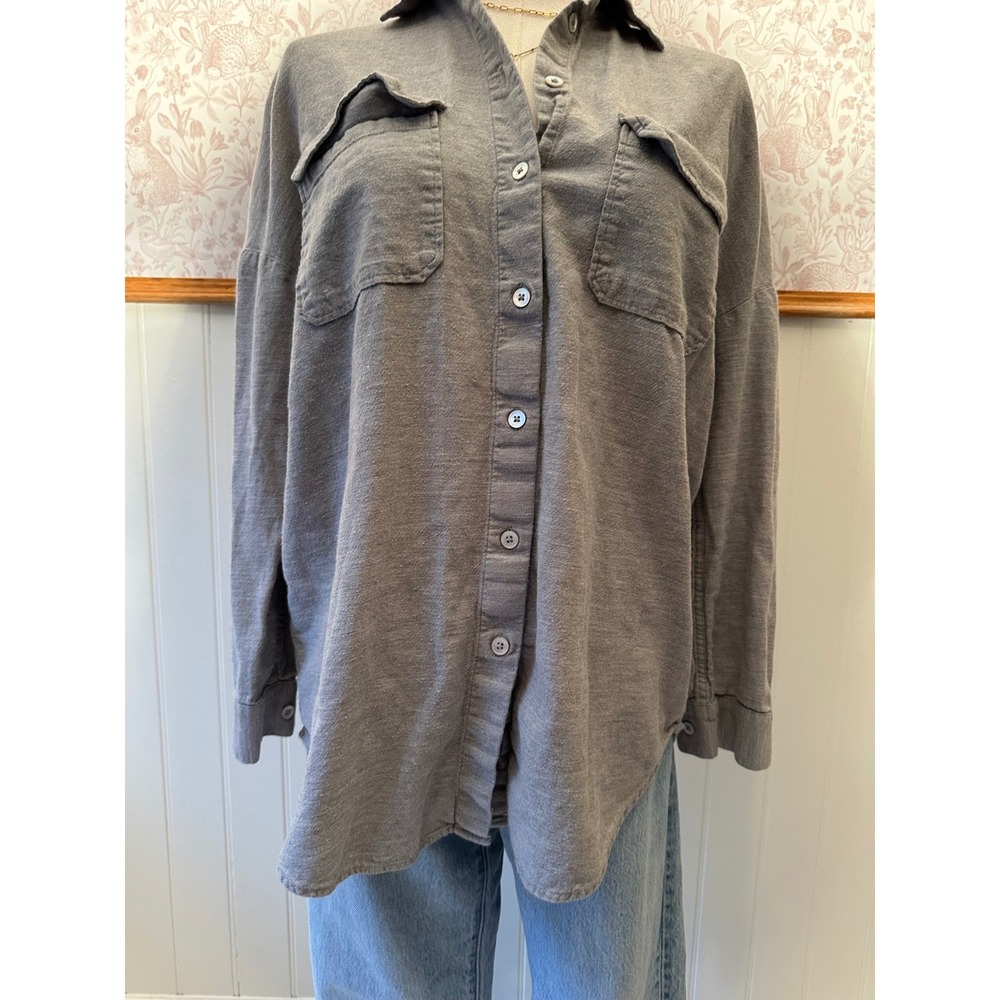 Babaton The Group Grey Cotton Wool Oversized Button-Up Shirt - Picture 5 of 9